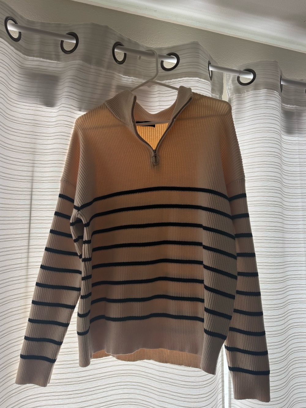 Women’s Cream Half-Zip Striped Sweater